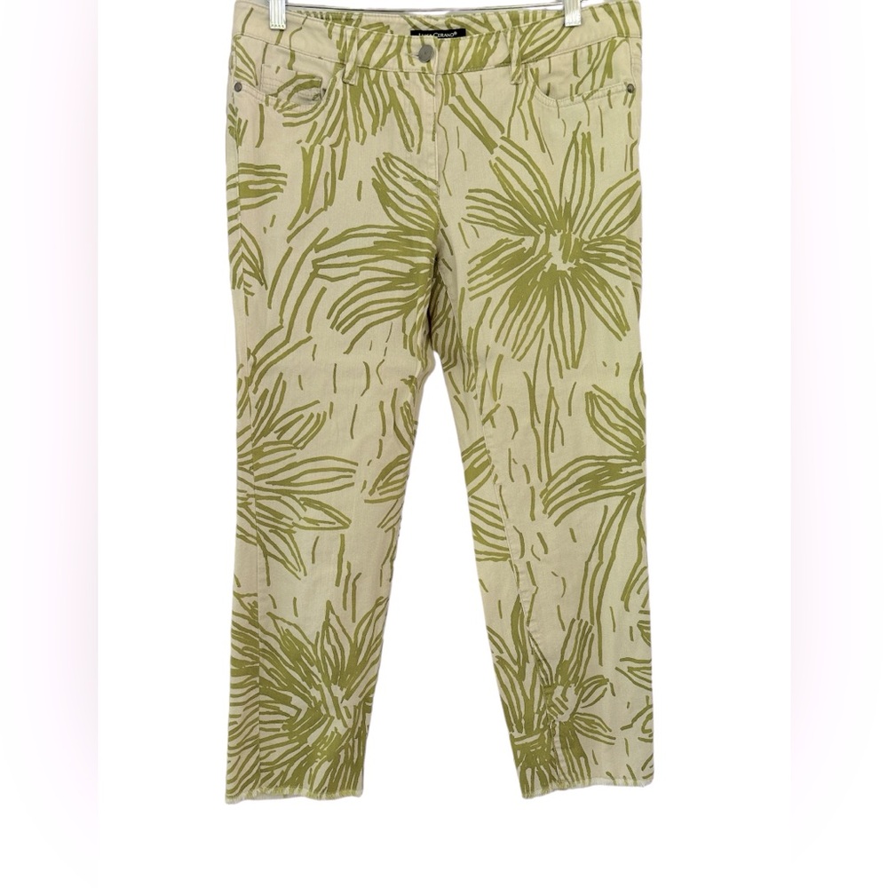 LUISA CERANO Beige and Green Tropical Print Cropped Jeans Size 12